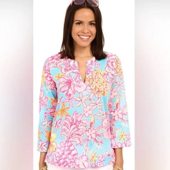 Lilly Pulitzer Amelia Island Tunic Top Breakwater Blue Lolita - Picture 1 of 10